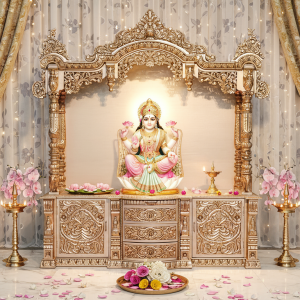Premium Wooden Mata Mandir with Traditional Carving