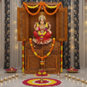 Wooden Temple Design for Navratri Mata Worship