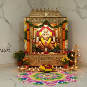 Traditional Wooden Mata Mandir for Family Worship