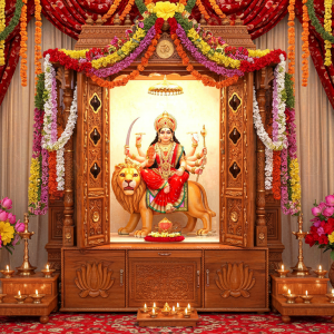 Stunning Wooden Mata Mandir with Decorative Pillars